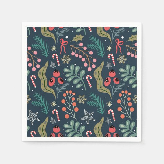 Serviette En Papier Sucre de canne festif et Holly Motif (Devant)