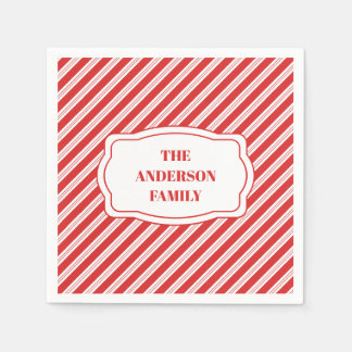 Serviette En Papier Sucre de canne festif rayé Noël Rouge Blanc