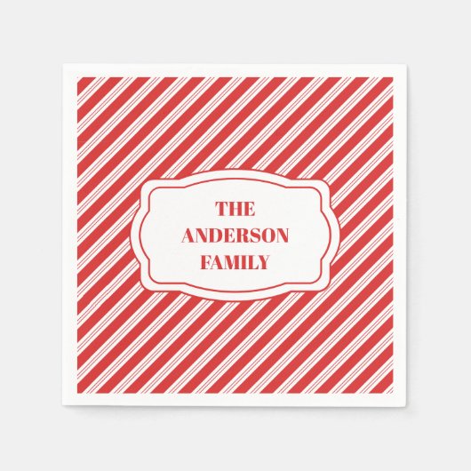 Serviette En Papier Sucre de canne festif rayé Noël Rouge Blanc (Devant)