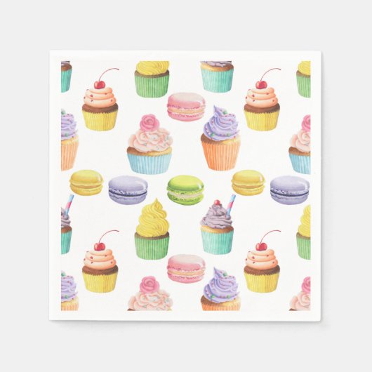 Serviette En Papier Sucres motifs cupcakes et macarons (Devant)