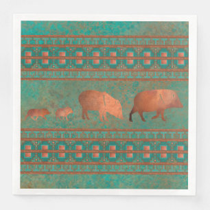Serviette En Papier Sud-ouest Fun Javelina Famille Cuivre Turquoise