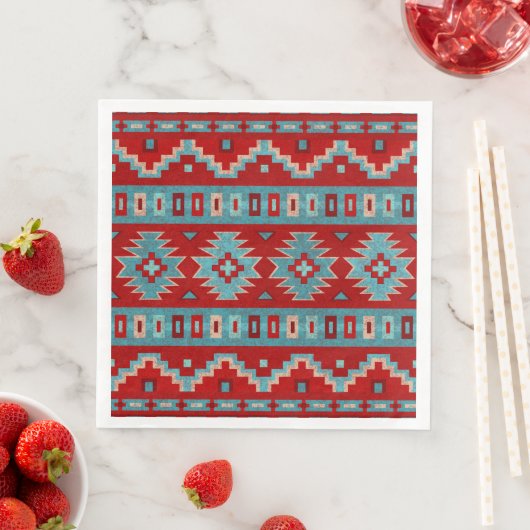 Serviette En Papier Sud-Ouest Mesas Turquoise & Rouge (En situation)