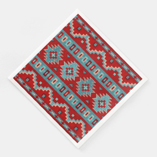 Serviette En Papier Sud-Ouest Mesas Turquoise & Rouge (Coin)
