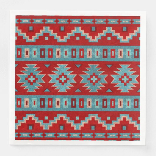 Serviette En Papier Sud-Ouest Mesas Turquoise & Rouge (Devant)