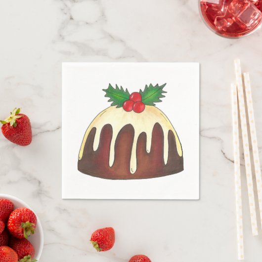 Serviette En Papier Sugar Plum Pudding Holly Noël British Festif (En situation)