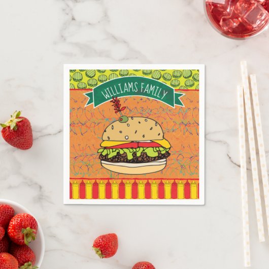 Serviette En Papier Summer BBQ Cheeseburger Ajouter un nom (En situation)