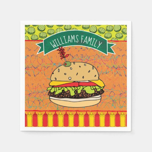 Serviette En Papier Summer BBQ Cheeseburger Ajouter un nom (Devant)