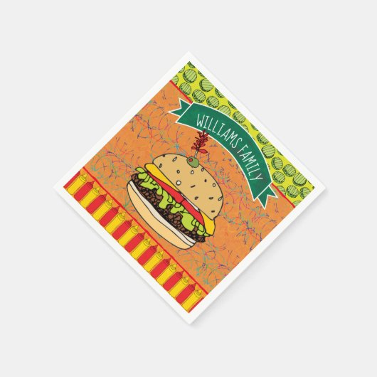 Serviette En Papier Summer BBQ Cheeseburger Ajouter un nom (Coin)