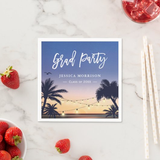 Serviette En Papier Summer Beach Sunset Palm Tree Graduation Party (En situation)