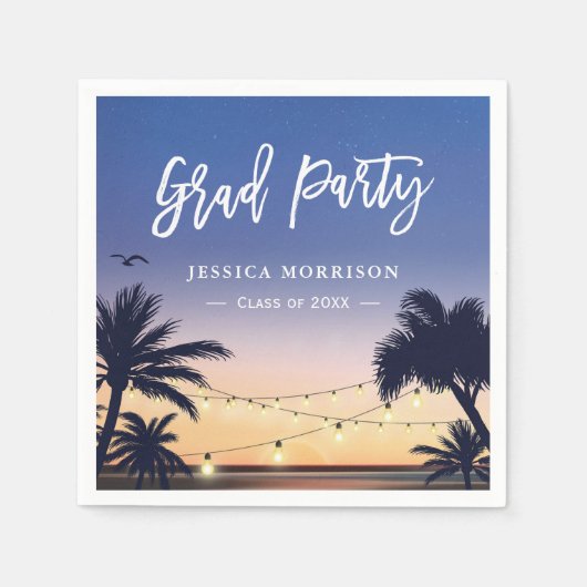 Serviette En Papier Summer Beach Sunset Palm Tree Graduation Party (Devant)