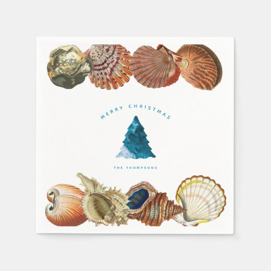 Serviette En Papier Summer Christmas Beach Seashell Nom personnalisé (Devant)