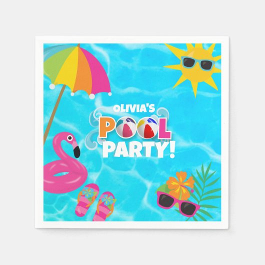 Serviette En Papier Summer Fun Pool Party Nom personnalisé (Devant)