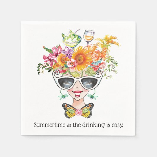 Serviette En Papier Summer Funny Babe Retro Cocktail Papier à cocktail (Devant)