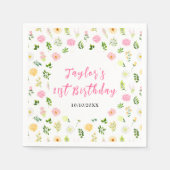 Serviette En Papier Summer Pink and Yellow Floral Birthday (Devant)