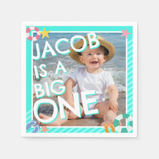 Serviette En Papier Summer Sky Blue Boys 1er anniversaire (Devant)