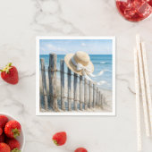 Serviette En Papier Summer Straw Hat On Beach Fence (En situation)