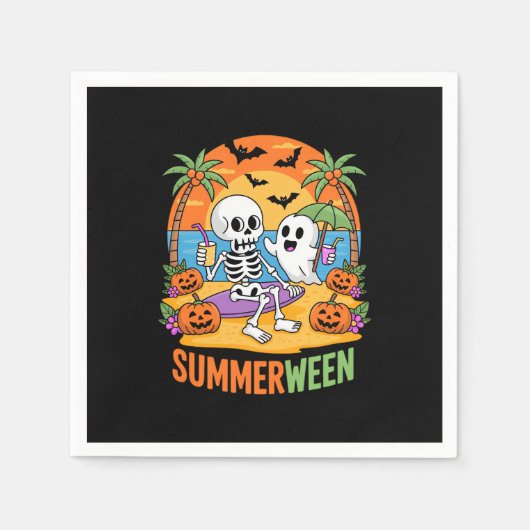 Serviette En Papier Summerween Skeleton Ghost Beach Halloween Fu (Devant)