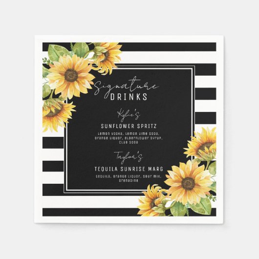 Serviette En Papier Sunflower Black Stripe Signature Boissons Mariage (Devant)