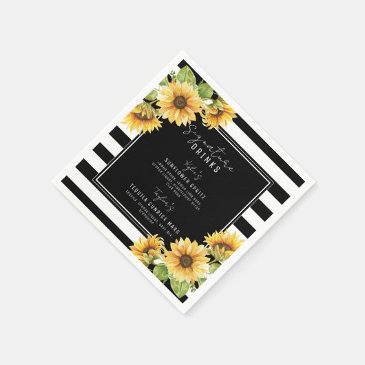 Serviette En Papier Sunflower Black Stripe Signature Boissons Mariage (Coin)