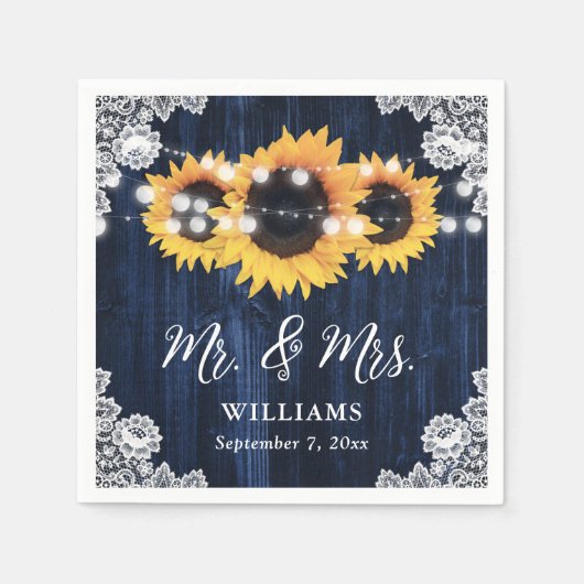 Serviette En Papier Sunflower bleu marine M. et Mme Mariage (Devant)