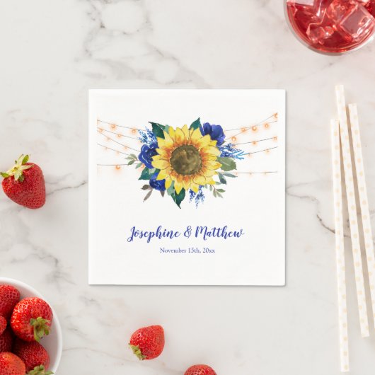 Serviette En Papier Sunflower Blue Floral String Mariage (En situation)