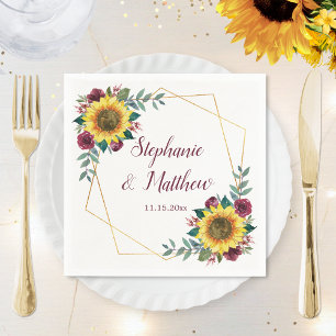 Serviette En Papier Sunflower Bourgogne Floral Mariage géométrique