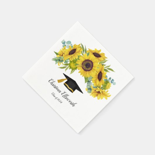 Serviette En Papier Sunflower Class of 2024 Custom Name Graduation (Coin)