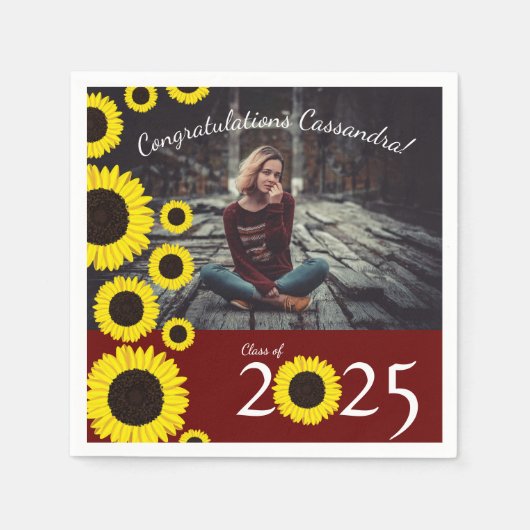 Serviette En Papier Sunflower Country Graduation Party Maroon (Devant)