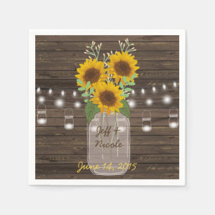 Serviette En Papier Sunflower Country Wood Mason Jar Mariage