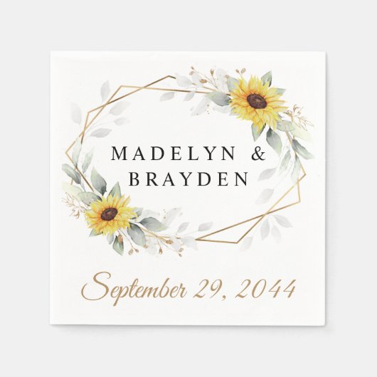 Serviette En Papier Sunflower Elegant Rustique Mariage d'or géométriqu (Devant)