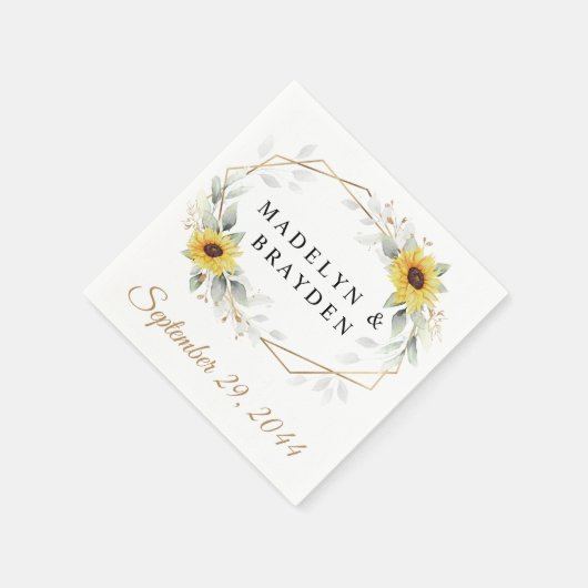 Serviette En Papier Sunflower Elegant Rustique Mariage d'or géométriqu (Coin)