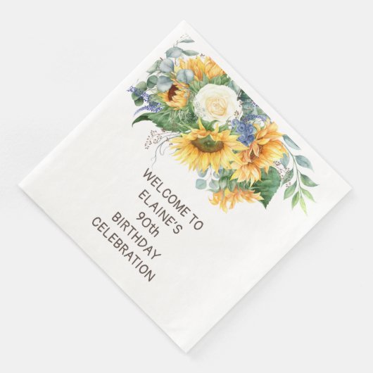 Serviette En Papier Sunflower Eucalyptus 90e anniversaire (Coin)
