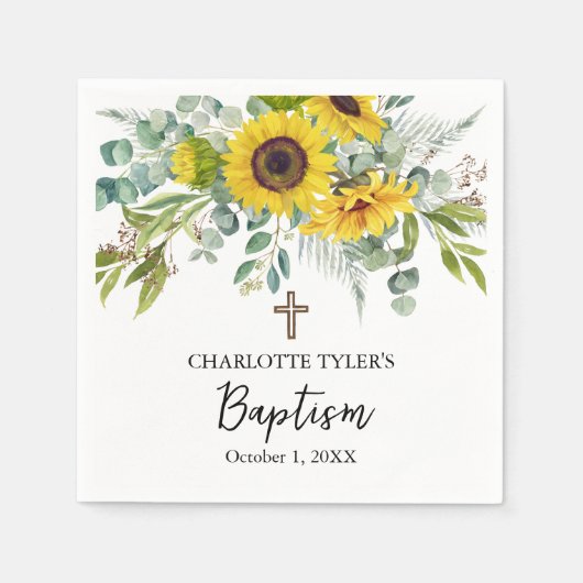 Serviette En Papier Sunflower & Eucalyptus Boho Cross Baptism (Devant)