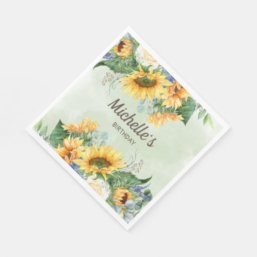 Serviette En Papier Sunflower Eucalyptus Feuille Anniversaire Nom de l (Coin)