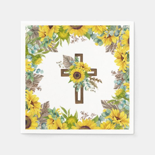 Serviette En Papier Sunflower Eucalyptus Palm Boho Cross Baptism (Devant)