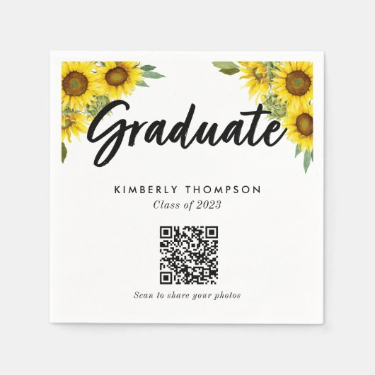 Serviette En Papier Sunflower Graduation QR Code Party Photo Share (Devant)