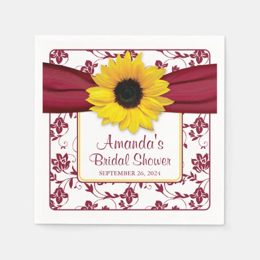 Serviette En Papier Sunflower jaune Bourgogne Mariage personnalisé (Devant)