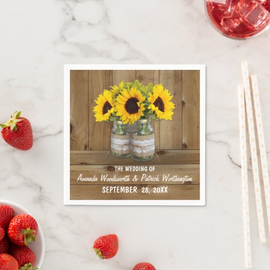 Serviette En Papier Sunflower Mason Jar Burlap + dentelle Mariage Napl (En situation)