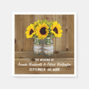 Serviette En Papier Sunflower Mason Jar Burlap + dentelle Mariage Napl