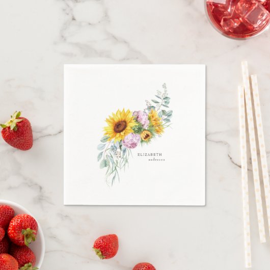 Serviette En Papier Sunflower Peony Fête des mariées Cocktail personna (En situation)