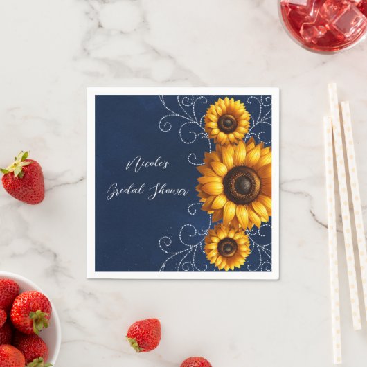Serviette En Papier Sunflower Sparkle Blue Rustic Glam Fête des mariée (En situation)