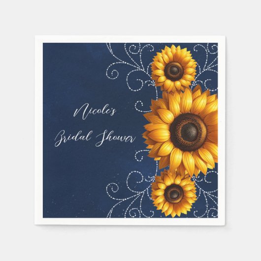 Serviette En Papier Sunflower Sparkle Blue Rustic Glam Fête des mariée (Devant)