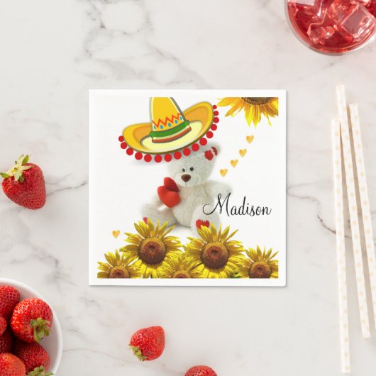 Serviette En Papier Sunflower White Teddy Bear Dentiste Papier Napkins (En situation)