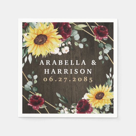 Serviette En Papier Sunflowers Bourgogne Rose Russe Mariage géométriqu (Devant)
