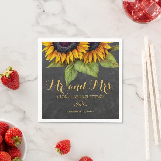 Serviette En Papier Sunflowers chalkboard mr et mrs script mariage (En situation)