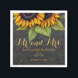 Serviette En Papier Sunflowers chalkboard mr et mrs script mariage<br><div class="desc">Script de typographie or rustique M. et Mme mariage serviettes en papier personnalisées avec un beau bouquet de tournesol sur arrière - plan de tableau noir gris foncé. Idéal pour votre nuit été ou automne | élégant pays rustique | jardin de plein air mariages à thème, malheur renouvellement ou anniversaires....</div>