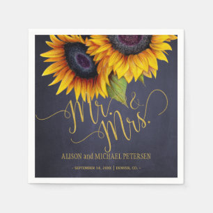 Serviette En Papier Sunflowers chalkboard mr et mrs script mariage