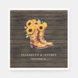 Serviette En Papier Sunflowers Cowboy Boots Barre Bois Mariage de l'Ou