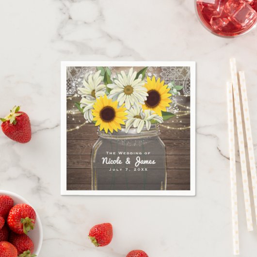 Serviette En Papier Sunflowers & Daisy Mason Jar Sparkle Rustic Chic (En situation)