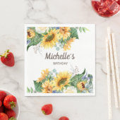 Serviette En Papier Sunflowers Eucalyptus Anniversaire Nom de la fête  (En situation)